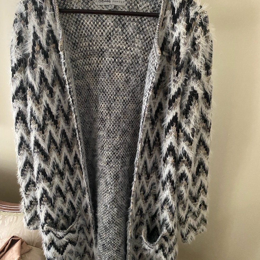Absolutely Famous Chevron Print Fluffy Cardigan Size Large